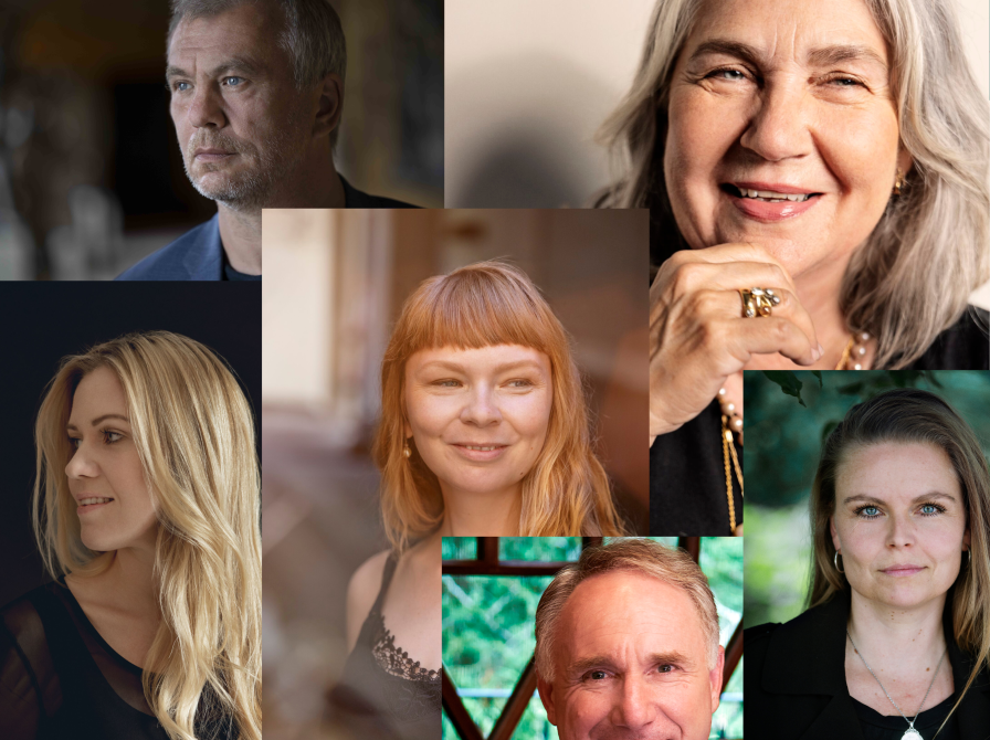 En collage med forskellige forfattere